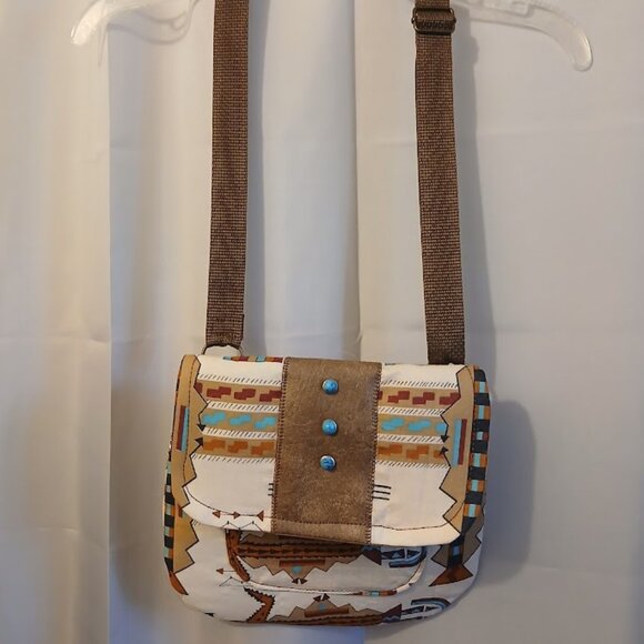 New Western Aztec print Shoulder Bag Purse Cowgirl Brown Turquoise Southwestern - Picture 2 of 10